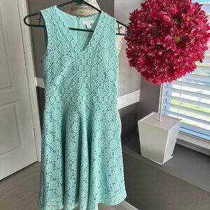 Charter Club Petite Lace Dress w/Lining Fit and Flare Dress, Aqua Gloss Sz PP